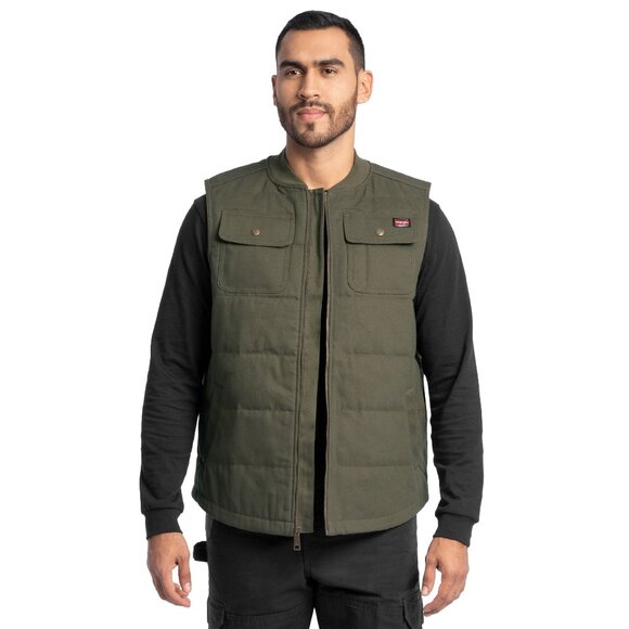 NWT M-3XL Wrangler Workwear Quilted Duck Work Vest Olive Durable Warm Utility - Picture 3 of 6